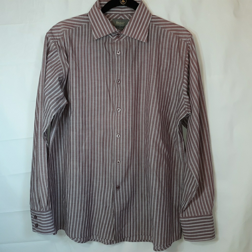 Bruno Mens Long sleeve dress shirt plum white blue